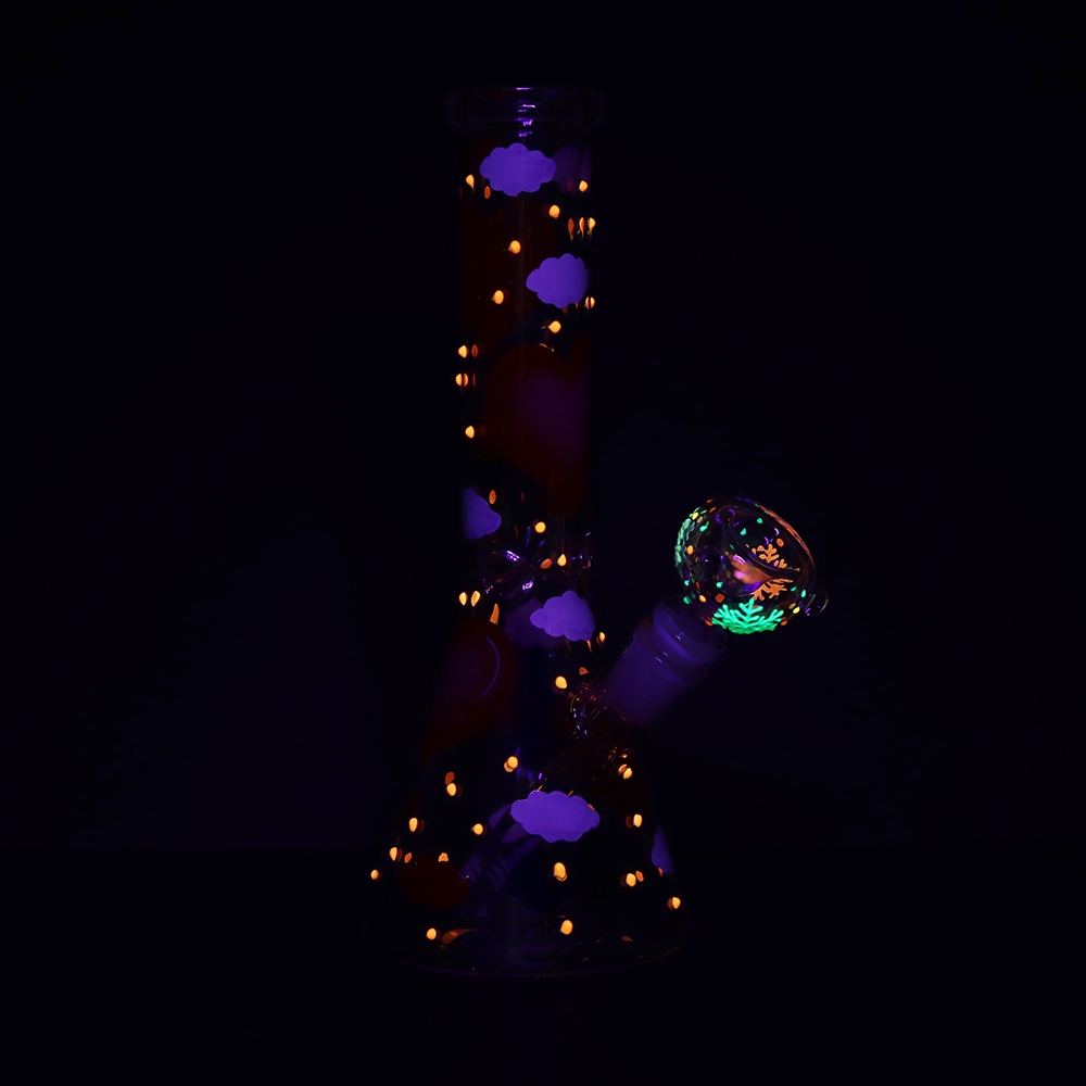 Cloudy Hearts Beaker Bong | Glow In The Dark Accents