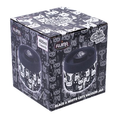 Dank Tank Vacuum Glass Jar | Black & White Cats | Packaging