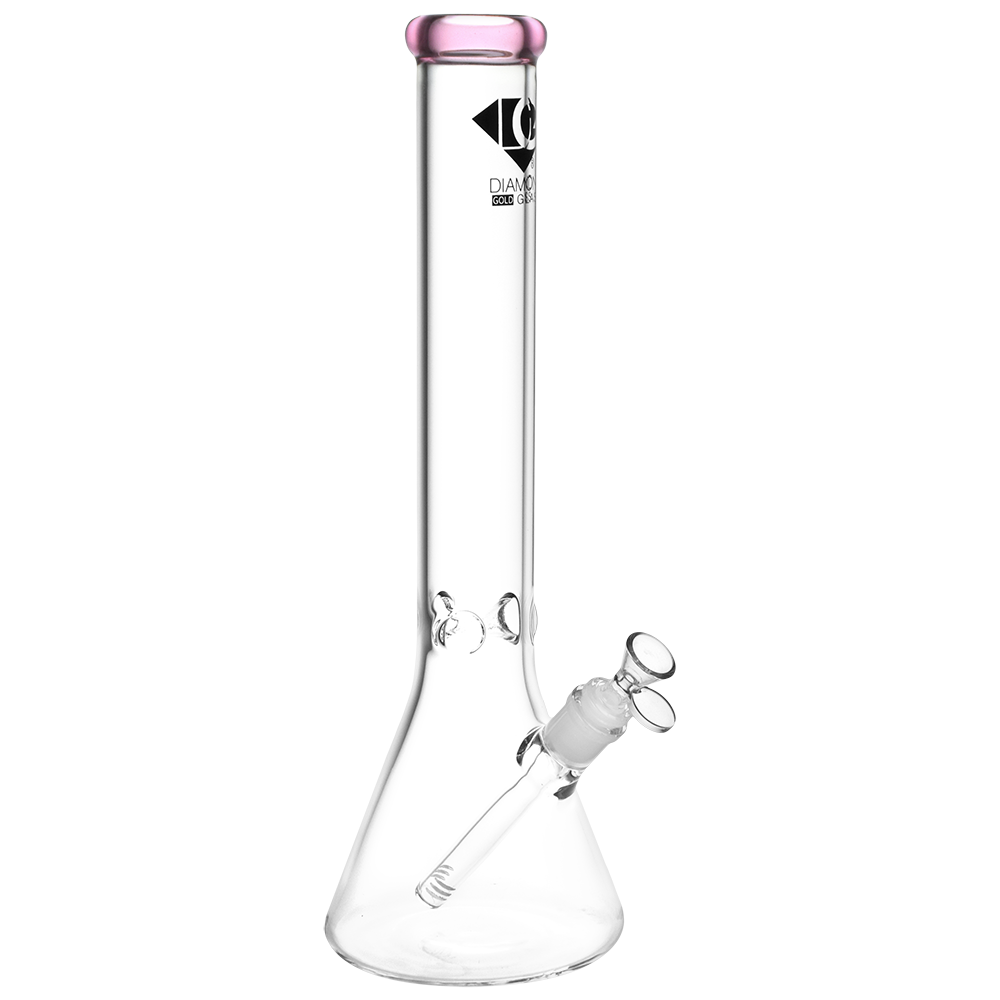 Diamond Glass Gold Classic Beaker Bong | Pink