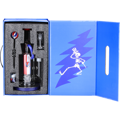 Grateful Dead x Pulsar Cascade Waterfall Recycler Dab Rig Set | Luxury Gift Box Packaging Open View
