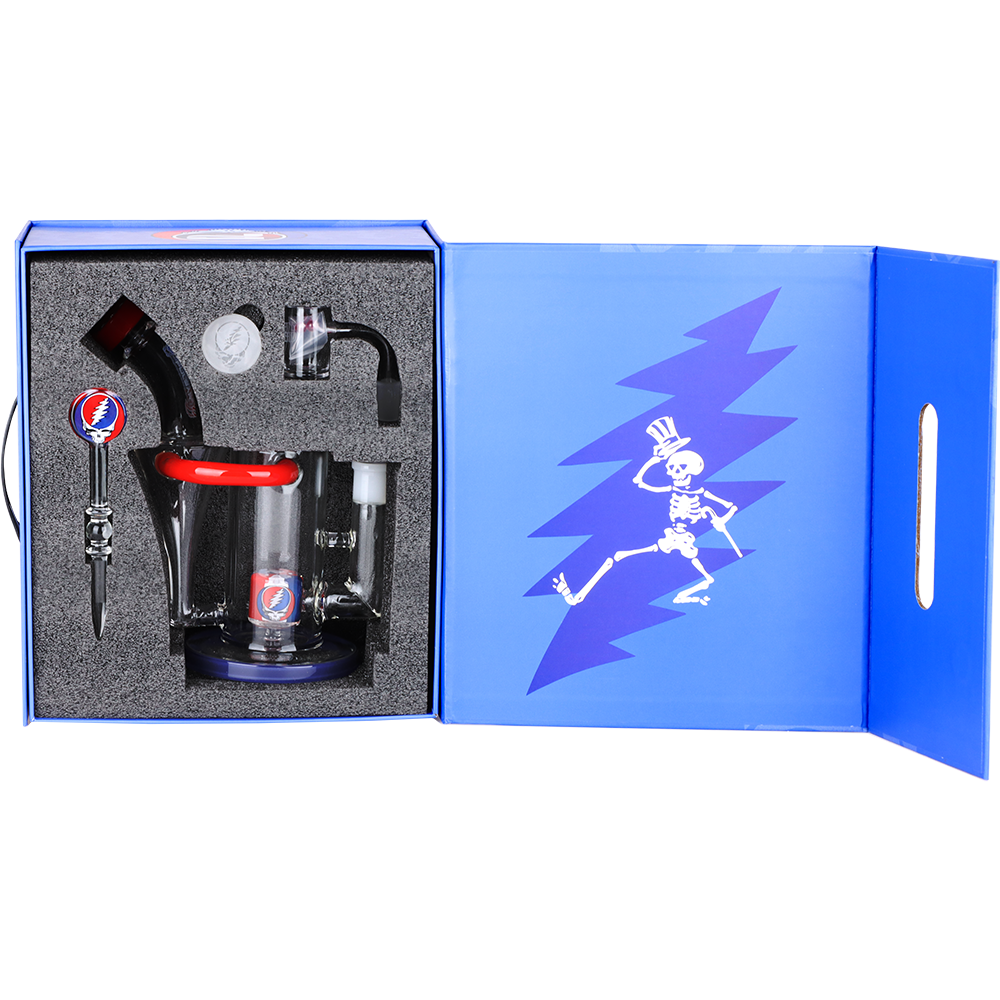 Grateful Dead x Pulsar Honest Tune Recycler Dab Rig Set | Luxury Gift Box Packaging Open View