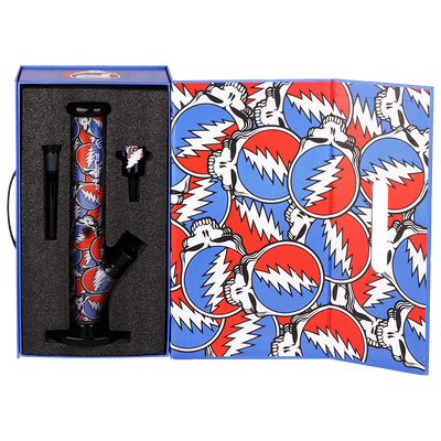 Grateful Dead x Pulsar Inside Print Straight Tube Bong | Stealie Collage | Packaging Open View