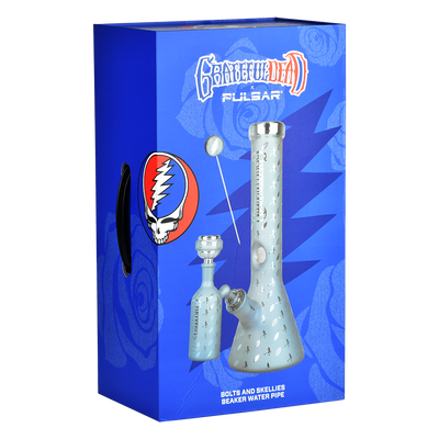 Grateful Dead x Pulsar Lightning Skellies Beaker Bong Set | Blue | Packaging