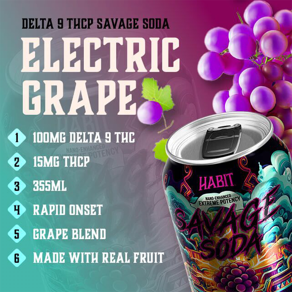 Habit D9 THC Savage Edition Soda | Electric Grape | Information