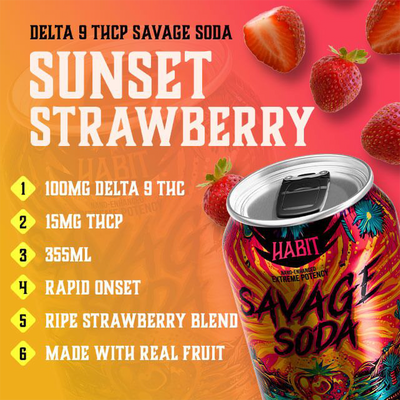Habit D9 THC Savage Edition Soda | Sunset Strawberry | Information