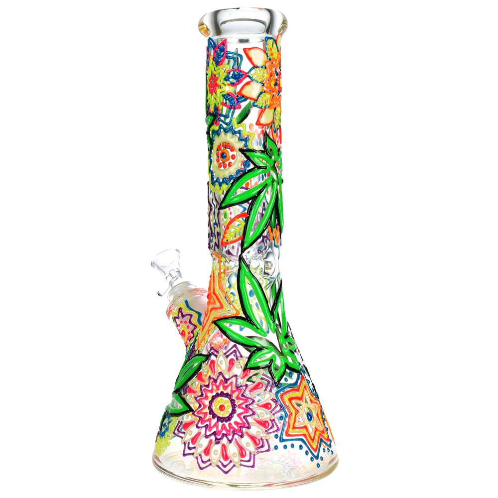 Mandala Pot Leaf Beaker Bong | Back View