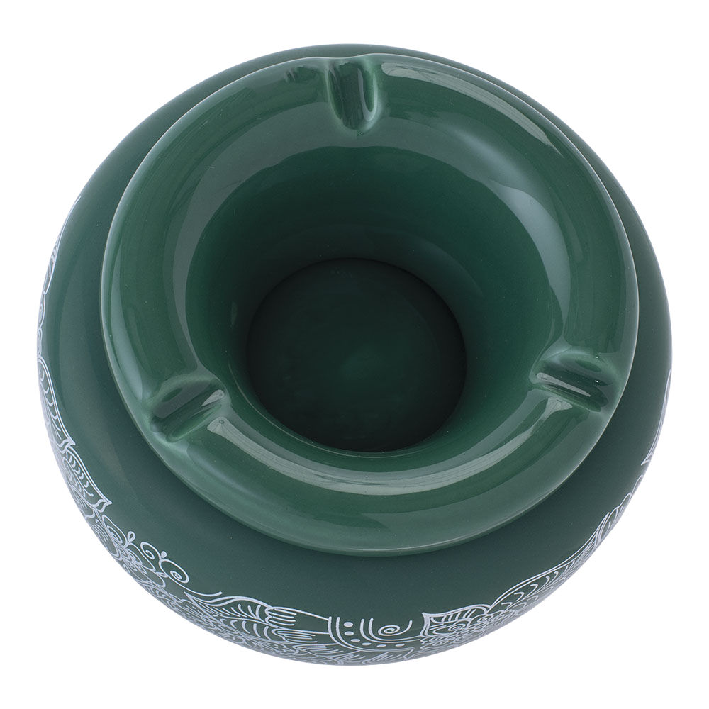 Moroccan Ceramic Ashtray | Floral Green | Top View