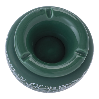 Moroccan Ceramic Ashtray | Floral Green | Top View