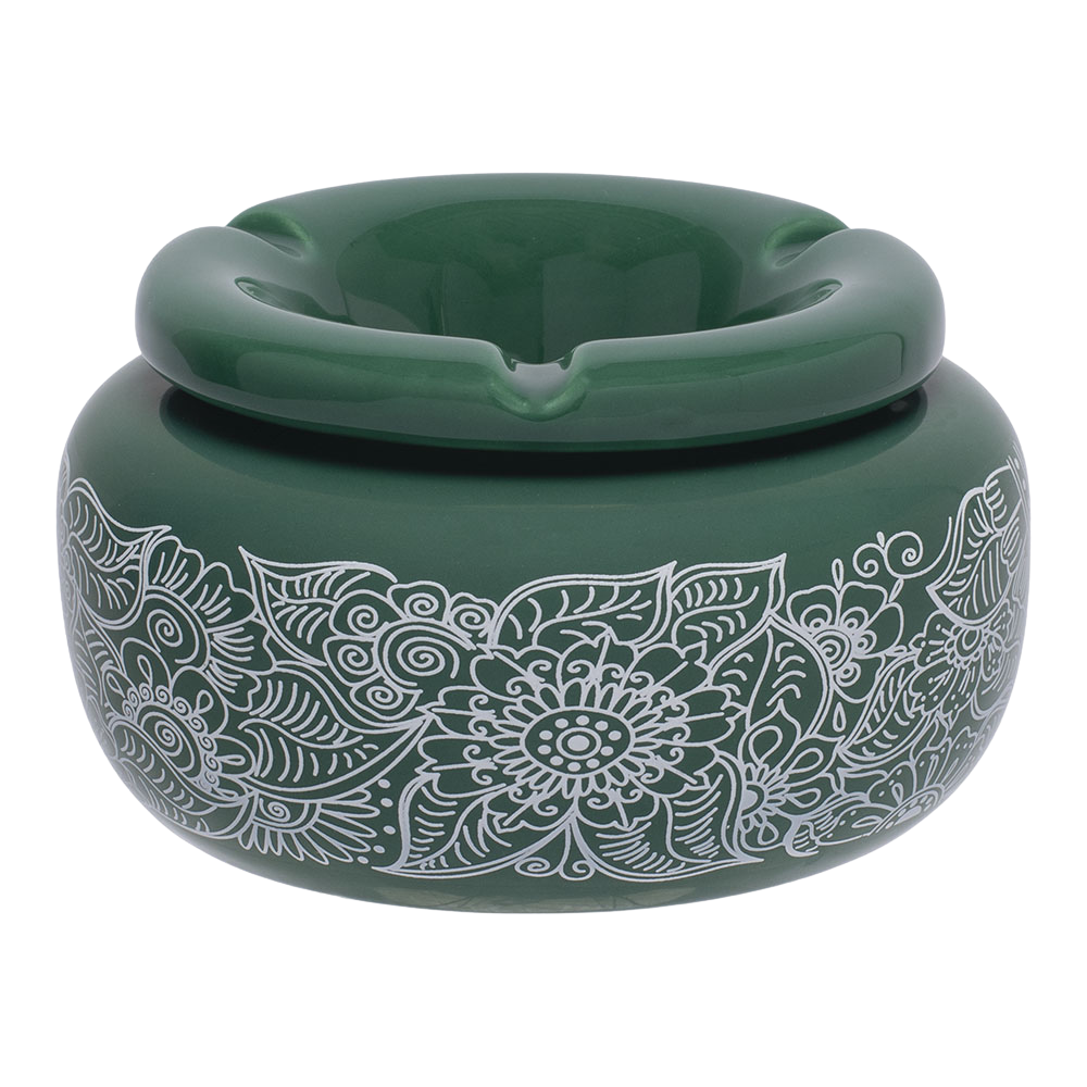 Moroccan Ceramic Ashtray | Floral Green