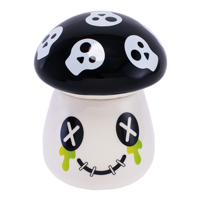 Mushroom Skull Ceramic Stash Jar | Front View