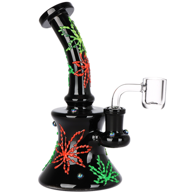 Neon Rasta Leaf Dab Rig | Front View
