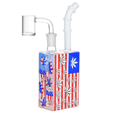 Patriotic Leaf Glow Juice Box Dab Rig | Frontal Side View