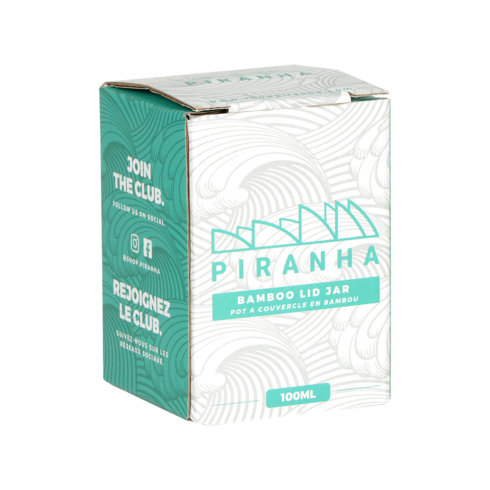 Piranha Bamboo Lid Stash Jar | Extra Small Size | Packaging