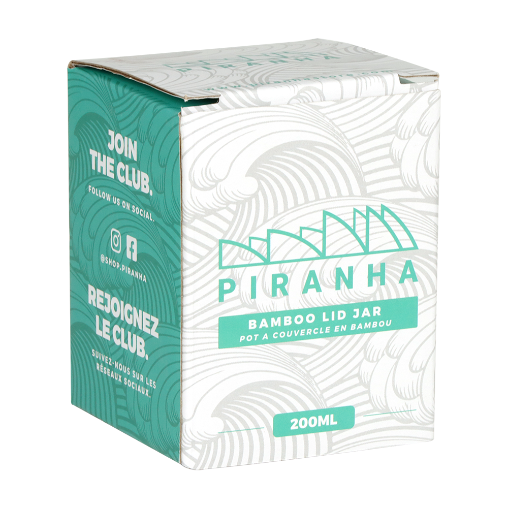 Piranha Bamboo Lid Stash Jar | Small Size | Packaging