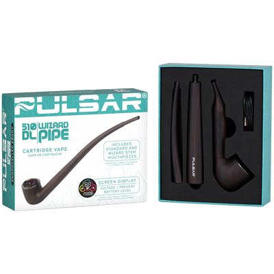 Pulsar 510 DL Wizard Pipe Auto-Draw Vape | Ensorcelled Ebony | Packaging & Contents