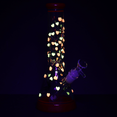 Pulsar Branching Hearts Beaker Bong | Glow In The Dark
