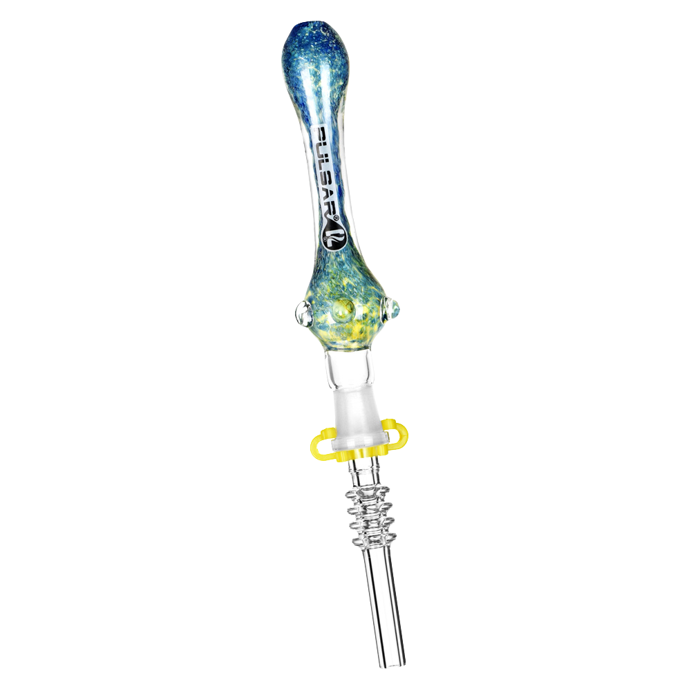 Pulsar Candy Frit Twist Dab Straw | Quartz Tip | Blue Yellow