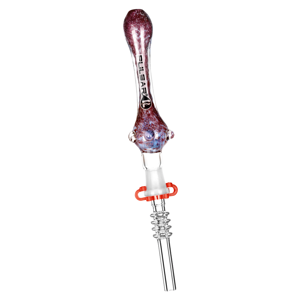 Pulsar Candy Frit Twist Dab Straw | Quartz Tip | Maroon Blue