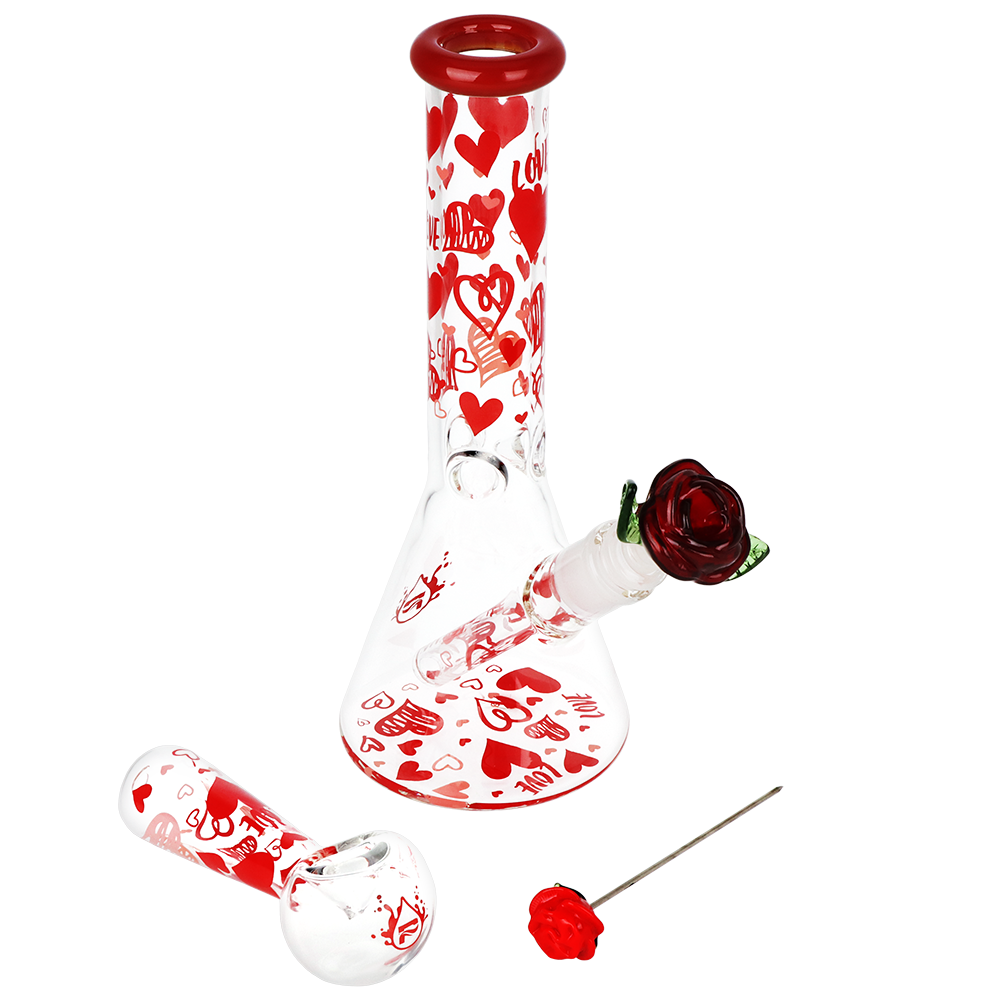 Pulsar Hearts 'n' Roses Beaker Herb Pipe Duo | Complete Set