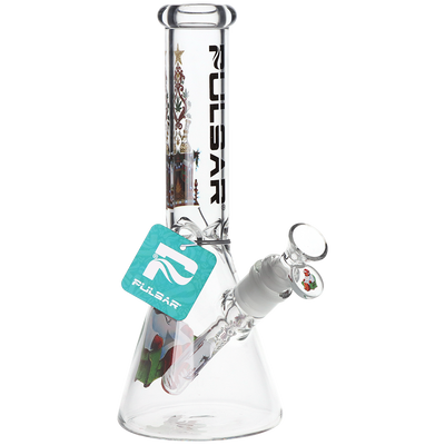Pulsar Holiday Hibernation Beaker Bong | Front View with Tag