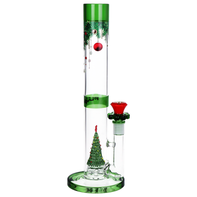 Pulsar Holly Jolly Tree Straight Tube Bong | Front View