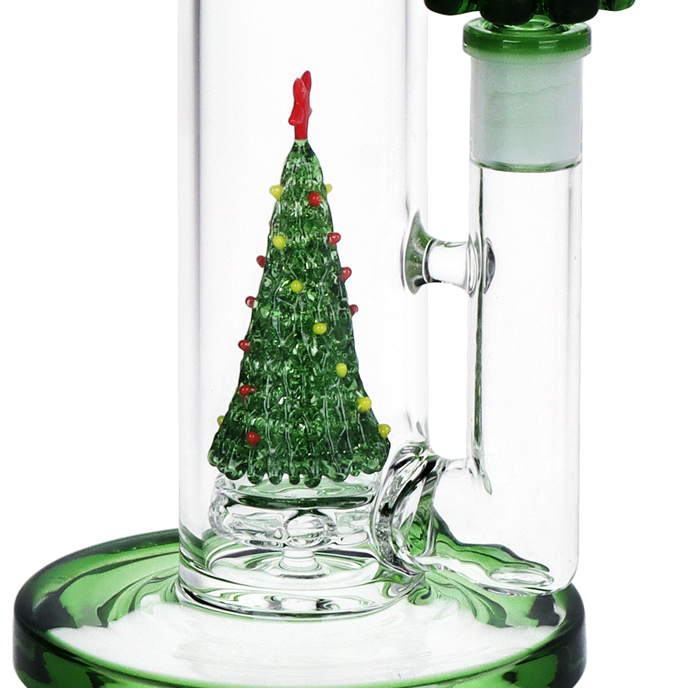 Pulsar Holly Jolly Tree Straight Tube Bong | Disc Percolator & Tree Centerpiece Close View