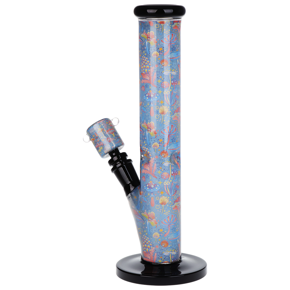 Pulsar Inside Print Straight Tube Bong | Neon Shrooms | Back View