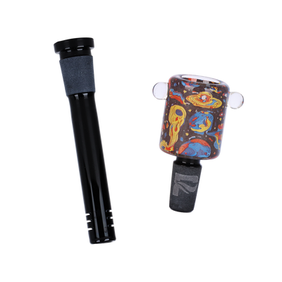 Pulsar Inside Print Straight Tube Bong | Weird Space | Matching Herb Slide & Slitted Downstem