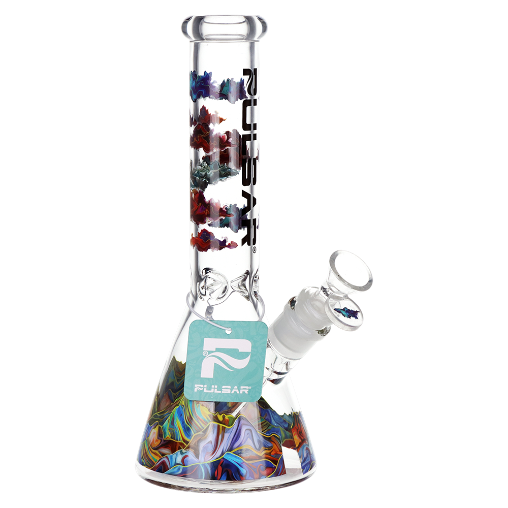 Pulsar Metallic Mountains Beaker Bong | Front View with Tag