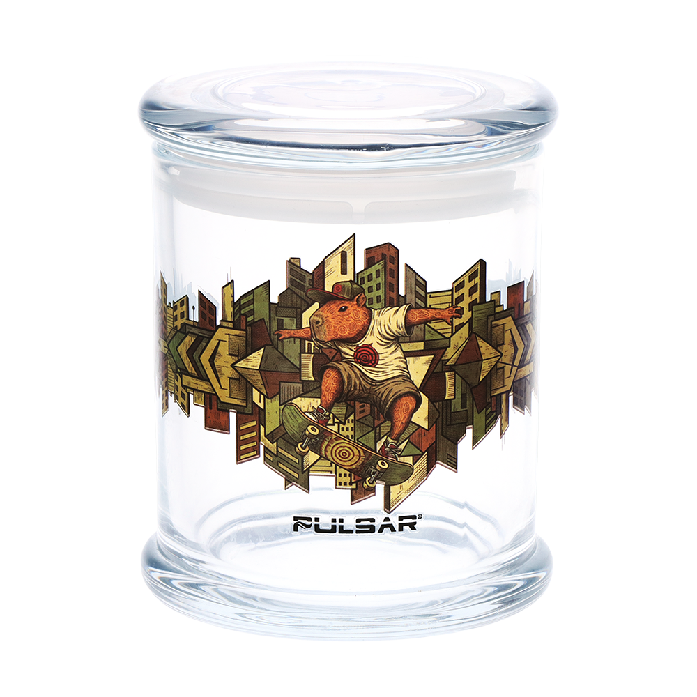 Pulsar Pop Top Glass Jar | Capybara Boarder | Front View