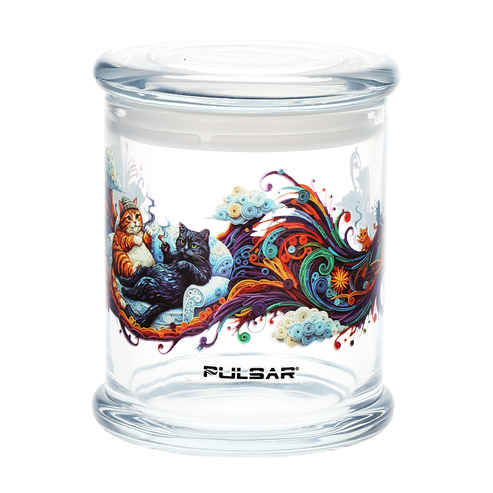 Pulsar Pop Top Glass Jar | Couch Cats | Front View
