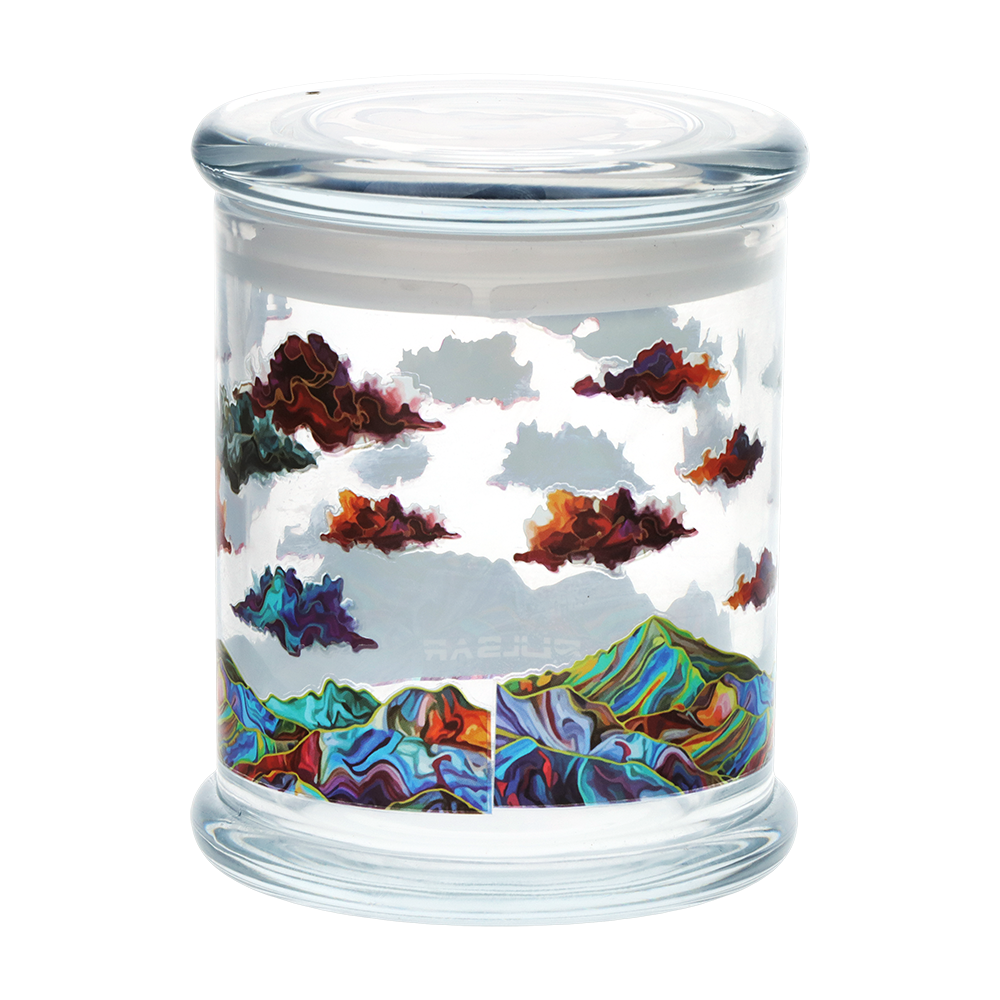 Pulsar Pop Top Glass Jar | Metallic Mountains | Back View