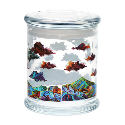 Pulsar Pop Top Glass Jar | Metallic Mountains | Back View