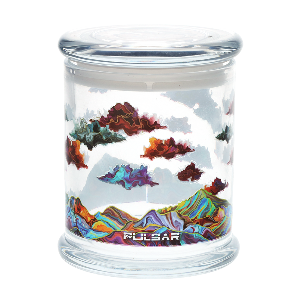 Pulsar Pop Top Glass Jar | Metallic Mountains | Front View