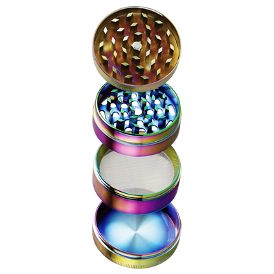Pulsar Rainbow Anodized Grinder | 4pc | 2.2" | Pieces View