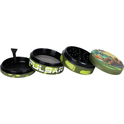 Pulsar Side Art Design Series Grinder | Bigfoot Camp | 4-Piece with Scraper Tool