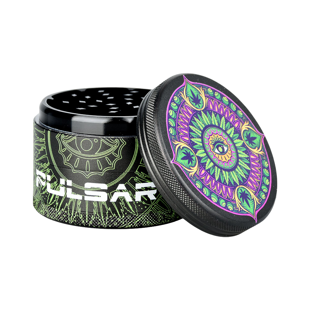 Pulsar Side Art Design Series Grinder | Leaf Mandala | Open View