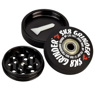 Pulsar SK8 Herb Grinder | Pieces Spread View & Scraper Tool