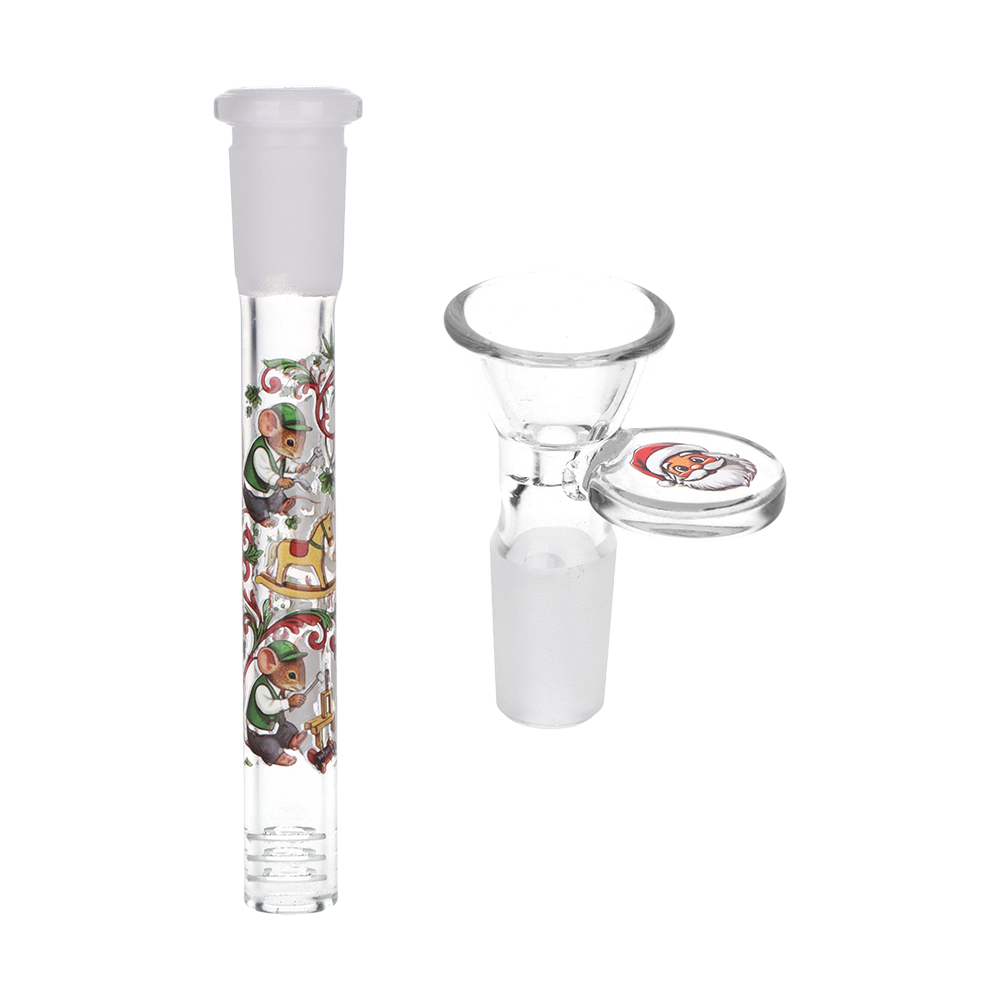 Pulsar Sleepy Santa Beaker Bong | Matching Downstem & Herb Slide