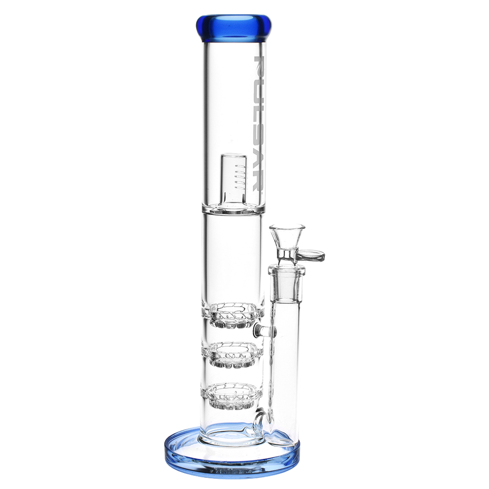 Pulsar Triple Turbine Perc Straight Tube Bong | Blue