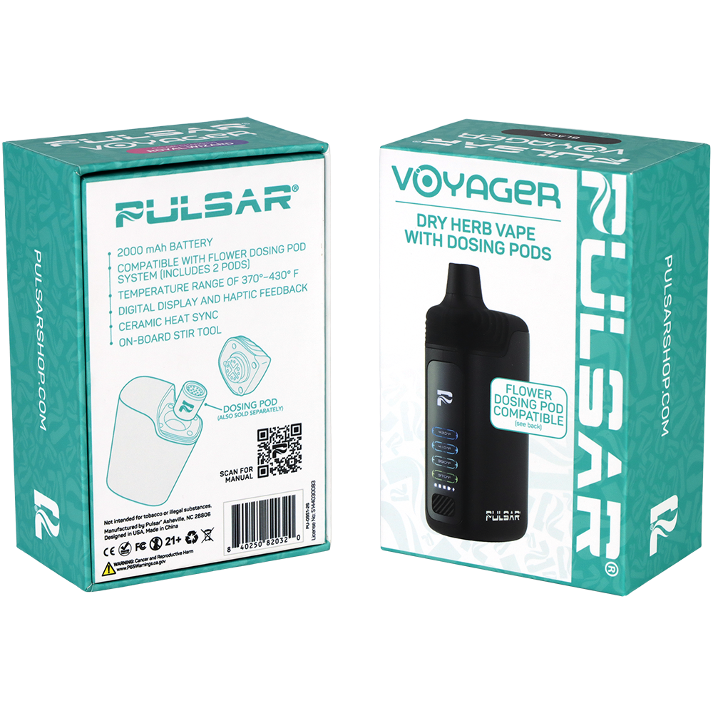 Pulsar Voyager Dry Herb Pod Vape Bar | Packaging Front & Back