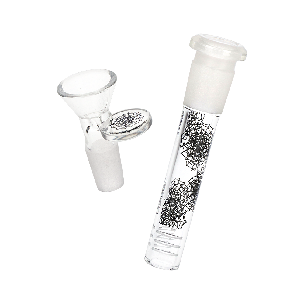 Pulsar Webs of Entanglement Flared Beaker Bong | Matching Downstem & Herb Slide