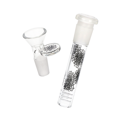 Pulsar Webs of Entanglement Flared Beaker Bong | Matching Downstem & Herb Slide