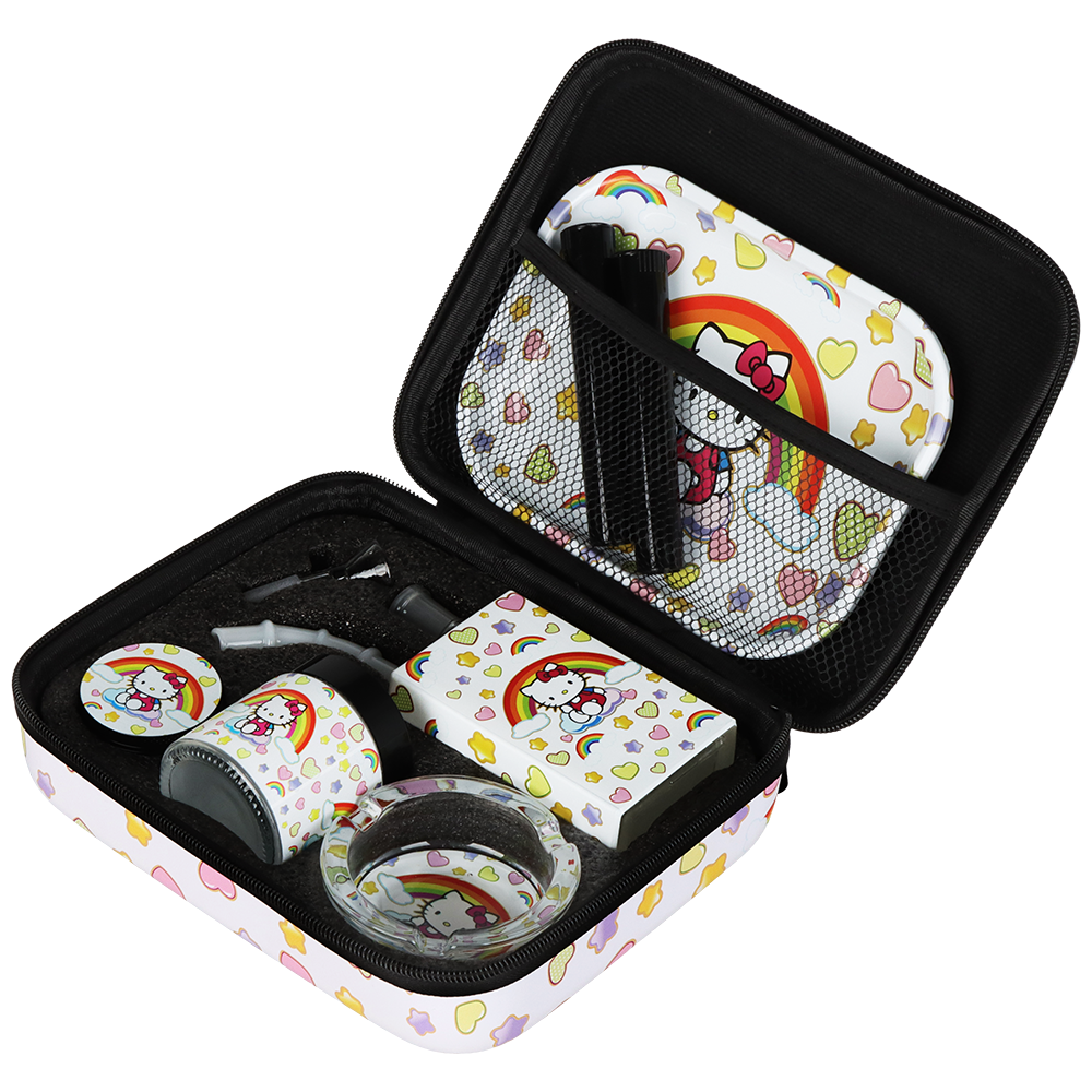Rainbow Kitty Smoker's Travel Kit | Case Open View with Contents