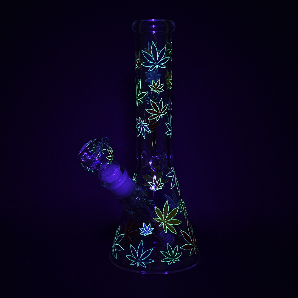 Rainbow Leaf Glow Beaker Bong | Glow In The Dark Accents