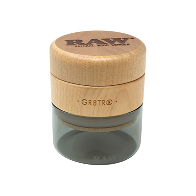 RAW Natural Wood Grinder & Stash Jar | Gray