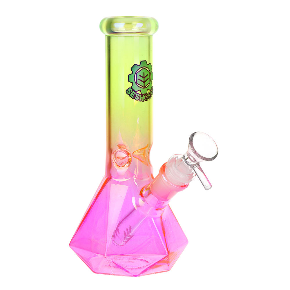 SeshGear Diamond Ombre Beaker Bong | Neon Green to Pink Gradient