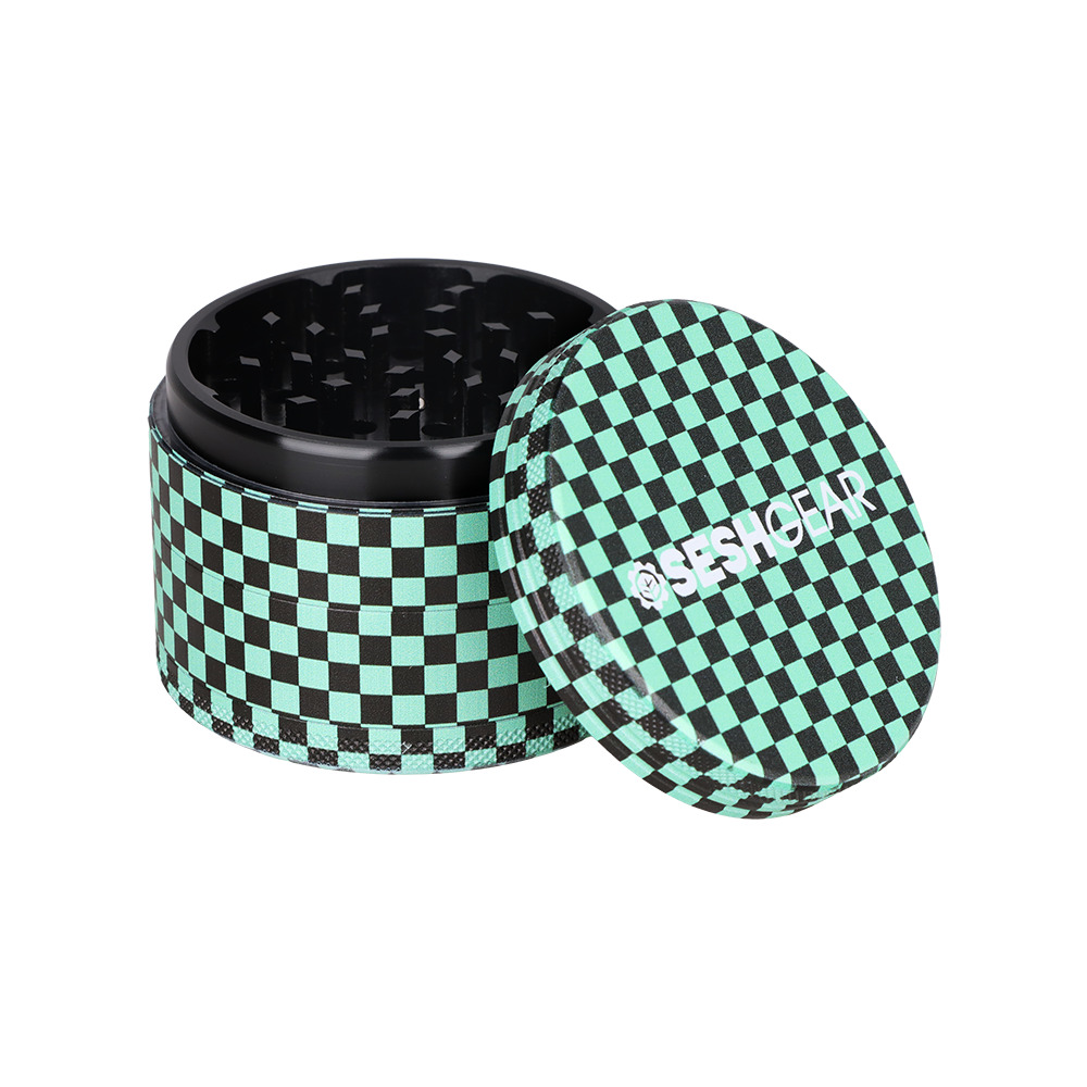 SeshGear Famous Kimono Grinder | 4pc | 2.5" | Green Checkerboard