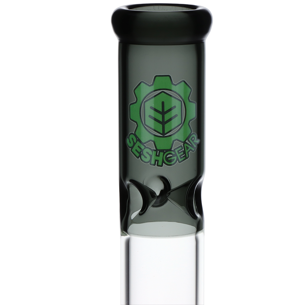 SeshGear Honeycomb Stack Straight Tube Bong | Logo & Ice Catcher Close View