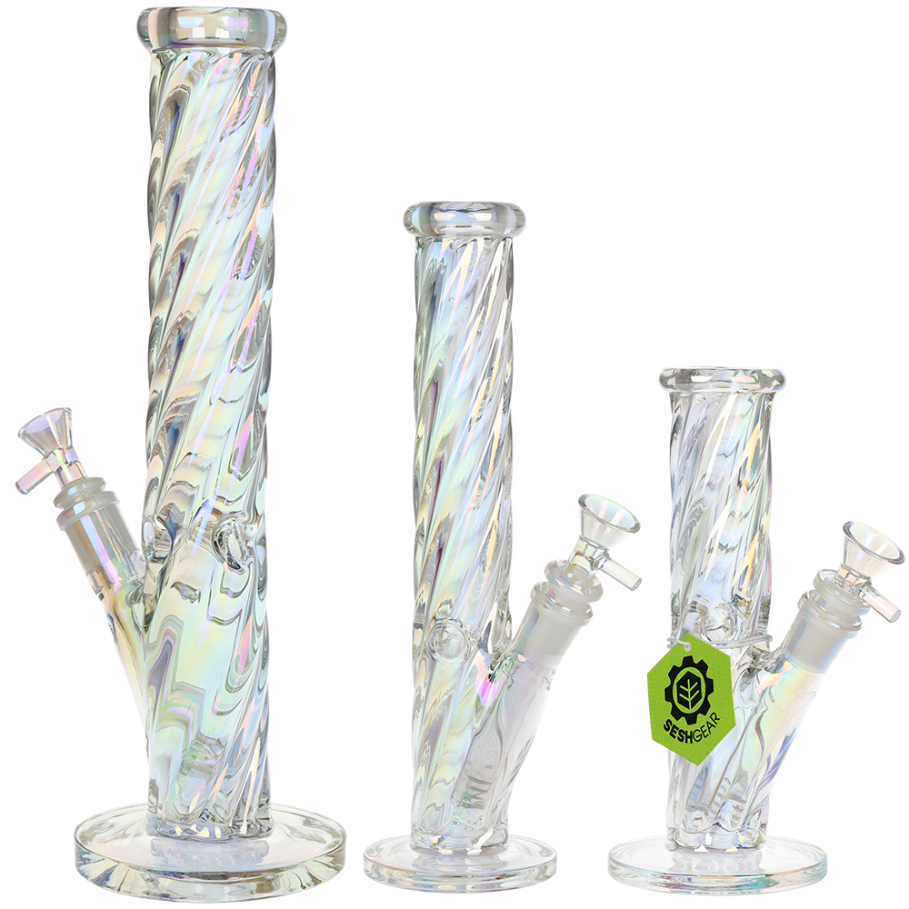 SeshGear Iridescent Twist Straight Tube Bong | Different Sizes Group